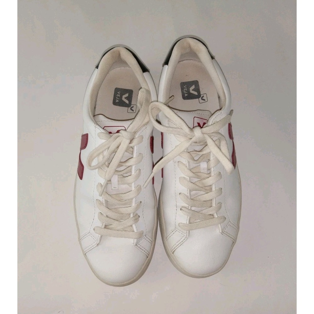 Veja V-12 Leather Marsala Low Top Men's Size 8 Red White & Black Sneakers Shoes - Picture 2 of 11